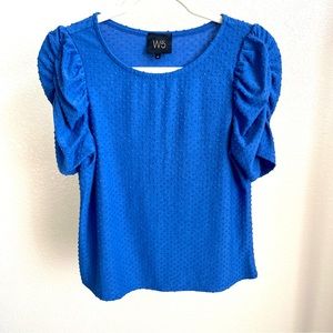 W5 Concepts Royal Blue Swiss Polka Dot Puffs Blouse Top